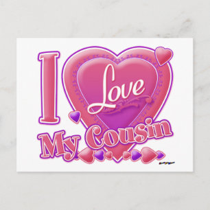 I Love My Cousin pink/purple - heart Postcard