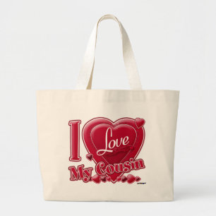 I Love My Cousin red - heart Large Tote Bag