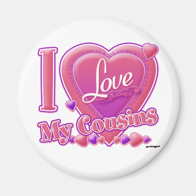 I Love My Cousins pink/purple - heart Magnet (Front)