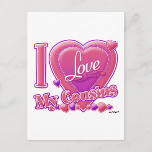 I Love My Cousins pink/purple - heart Postcard