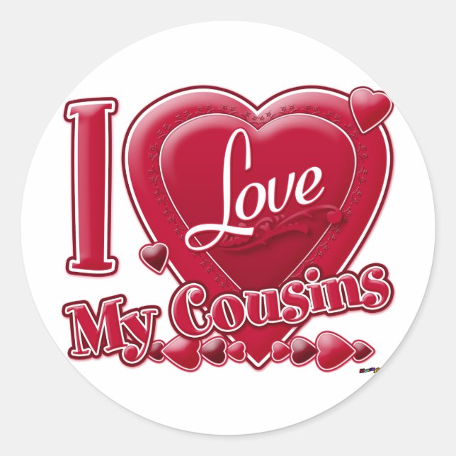 I Love My Cousins red - heart Classic Round Sticker (Front)
