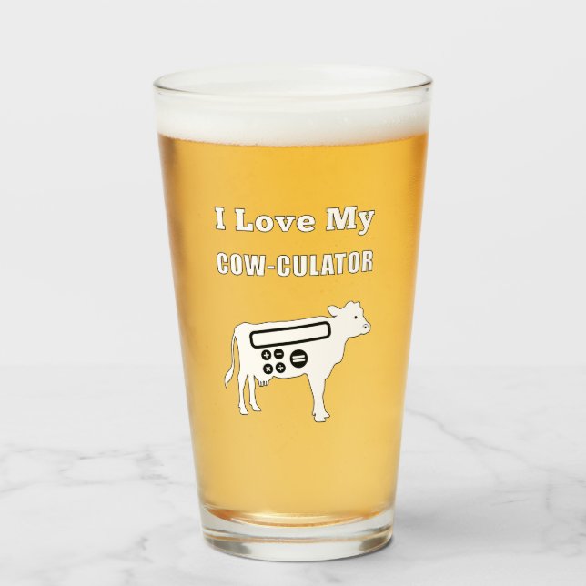 I Love My Cow-culator Funny Math Calculator Pun Glass (Front Filled)