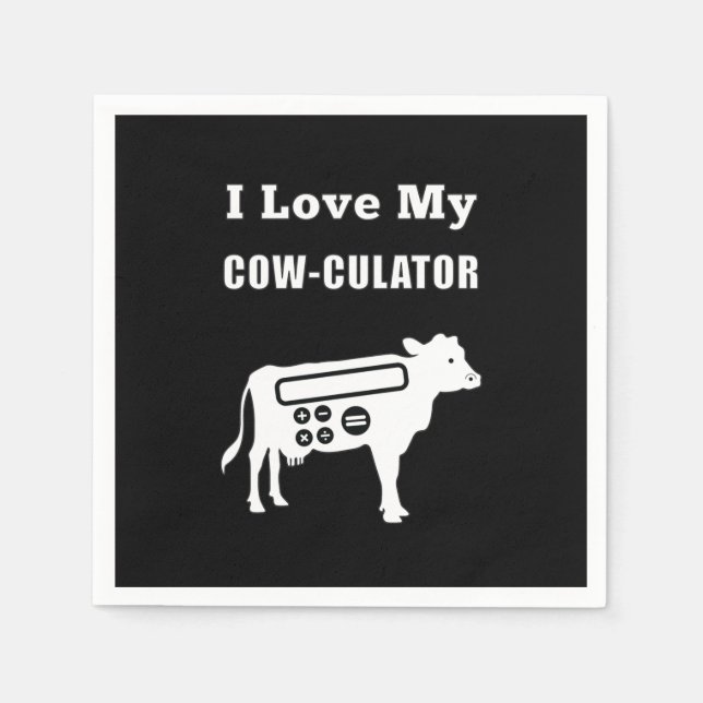 I Love My Cow-culator Funny Math Calculator Pun Napkin (Front)
