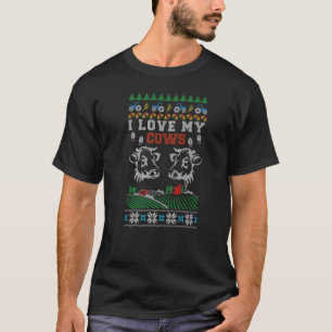 I Love My Cows Agriculture Ugly Christmas T-Shirt