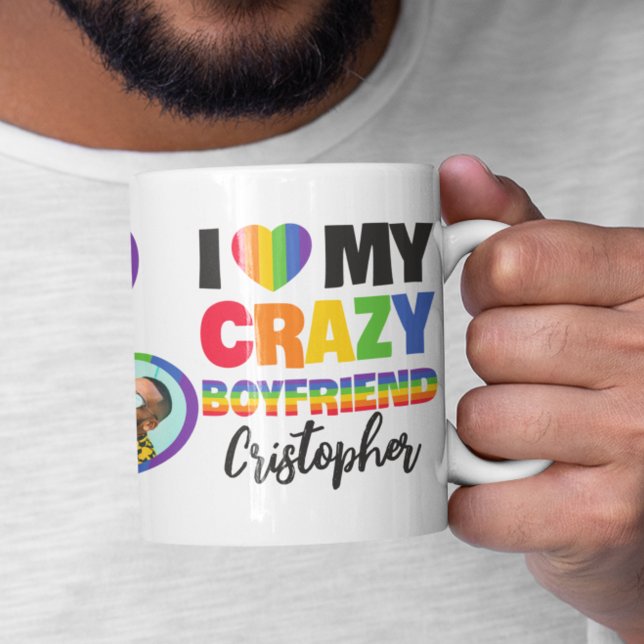 I love my crazy boyfriend 2 photo lgbtq+ rainbow coffee mug (Creator Uploaded)