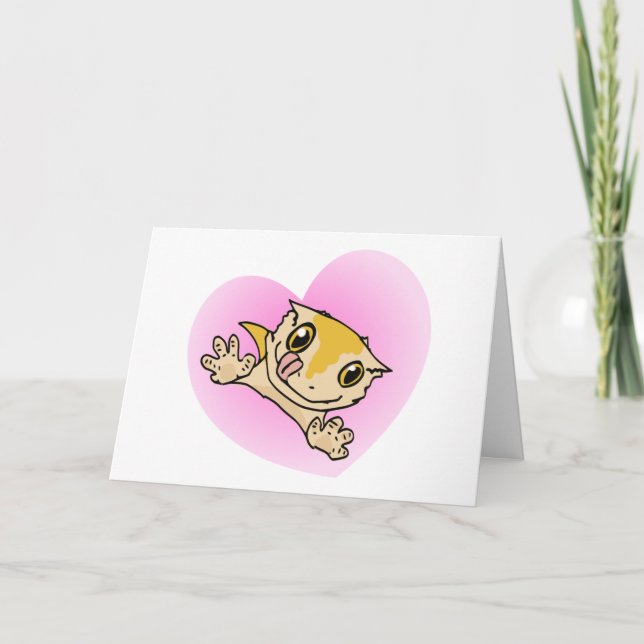 "I Love My Crestie" Cute Crested Gecko Heart Card (Front)
