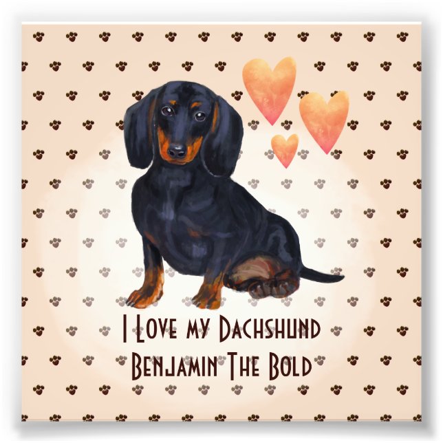 I Love My Dachshund Add Name Custom Cartoon Dog Photo Print (Front)