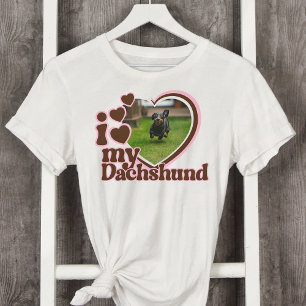 I Love My Dachshund Custom Pink Heart Photo  T-Shirt