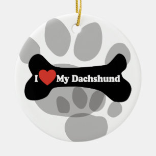 I Love My Dachshund - Dog Bone Ceramic Ornament