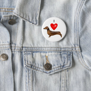 I Love My Dachshund Red Heart 6 Cm Round Badge