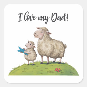 I Love My Dad Sheep Square Sticker