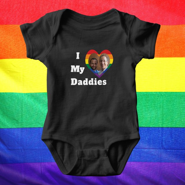I Love My Daddies Gay Pride LGBTQ Custom Photo Baby Bodysuit (Creator Uploaded)