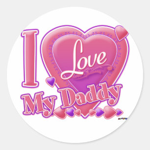 I Love My Daddy pink/purple - heart Classic Round Sticker