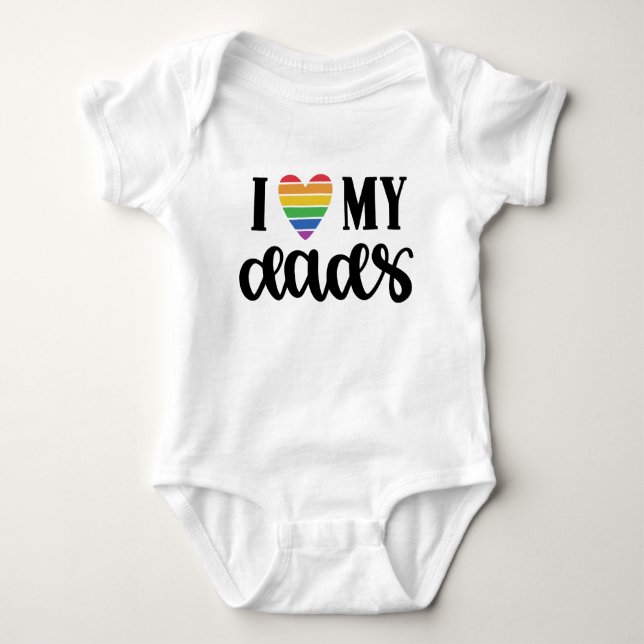 I Love My Dads Rainbow Heart Baby Bodysuit (Front)