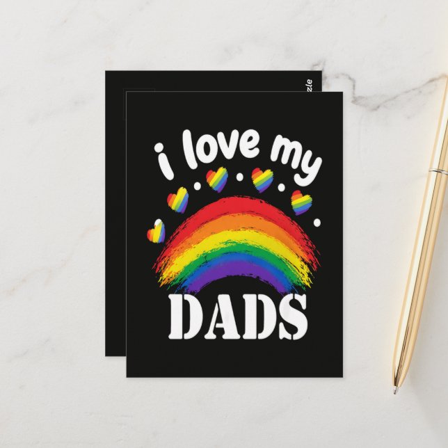 I Love My Dads Rainbow Pride Postcard (Front/Back In Situ)