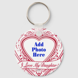 I Love My Daughter! Photo Red Hearts Key Ring