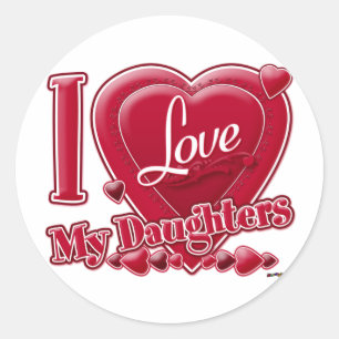 I Love My Daughters red - heart Classic Round Sticker