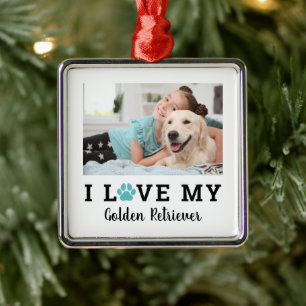 I Love My Dog Breed Name Custom Photo Gift Metal Ornament