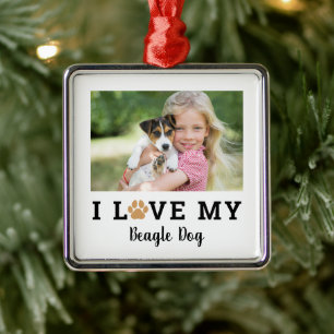 I Love My Dog Breed Name Photo Keepsake Metal Ornament