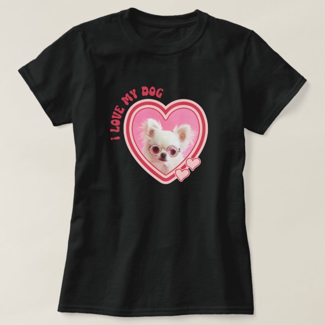 I Love My Dog Custom Photo Black T-Shirt (Design Front)