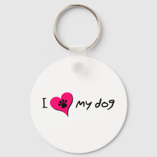 I Love My Dog   Cute Paw Print on Heart Key Ring