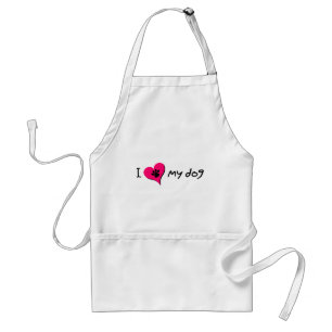 I Love My Dog Cute Paw Print on Heart Standard Apron