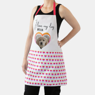 I love my Dog Heart Pattern Pet Photo Name  Apron