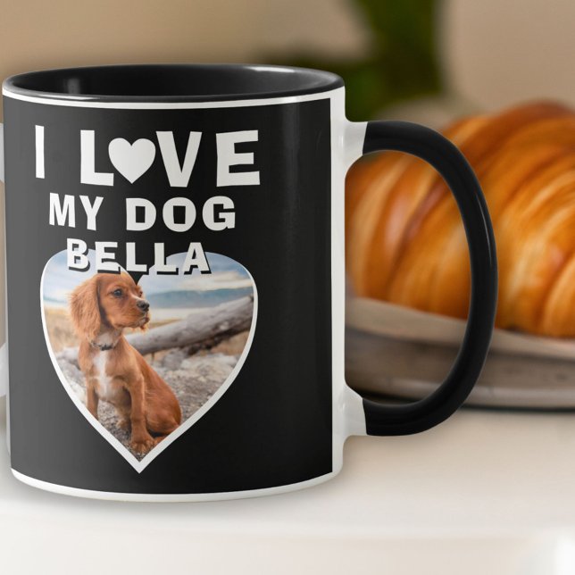 I love my Dog Heart Photo Dog Name Black Mug (Creator Uploaded)