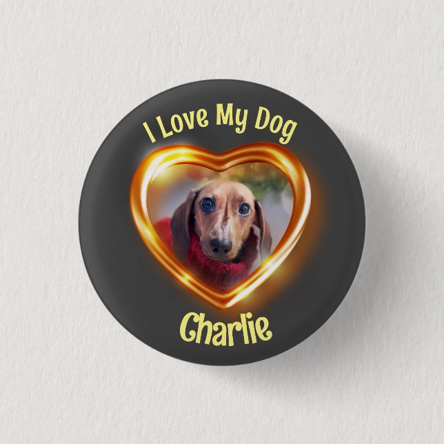 I Love My Dog Pet Glowing Heart 3 Cm Round Badge (Front)