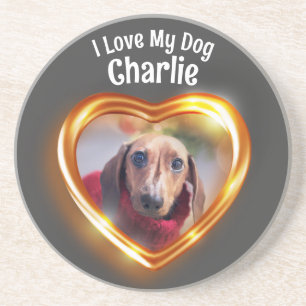 I Love My Dog Pet Glowing Heart Coaster