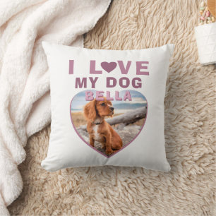 I love my Dog Pink Heart Photo Pet Name Cushion