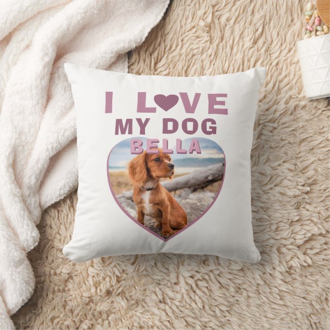 I love my Dog Pink Heart Photo Pet Name Cushion (Blanket)