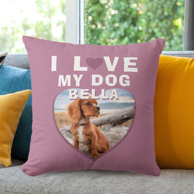 I love my Dog Pink Heart Photo Pet Name Cushion (Creator Uploaded)