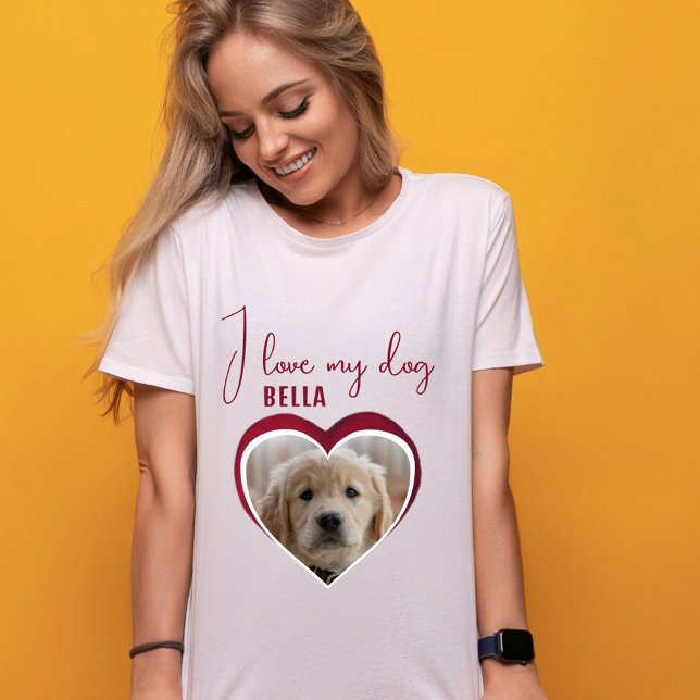 I love my Dog Red Heart Photo Pet Name T-Shirt (Creator Uploaded)