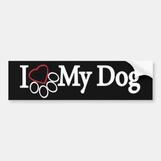 I Love My Dog White on Black Bumper Sticker