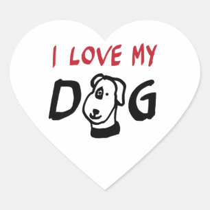 I Love My Dog with dog illustration Heart Sticker
