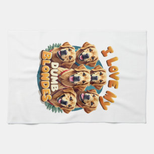 I Love My Dumb Blonde Golden Retrievers Vintage Re Tea Towel