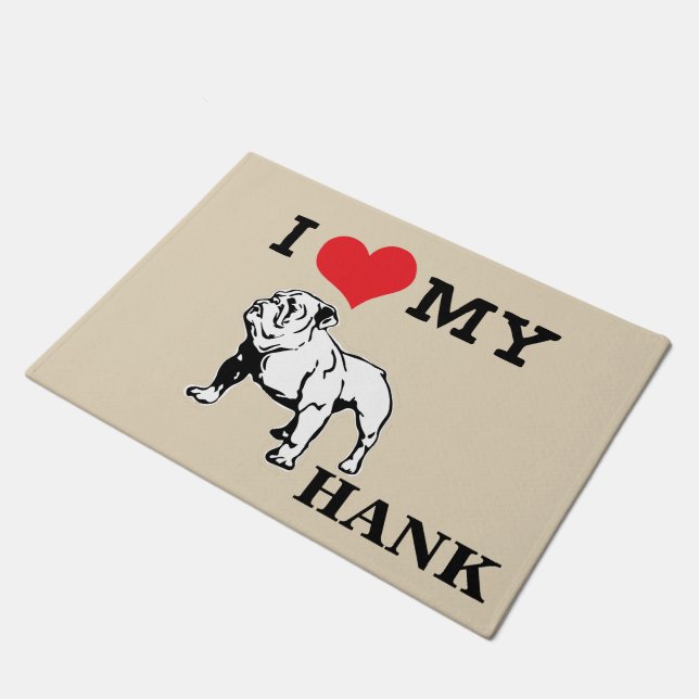I Love My English Bulldog Mat Personalise It! (Angled)