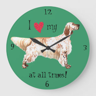 I Love my English Setter Large Clock
