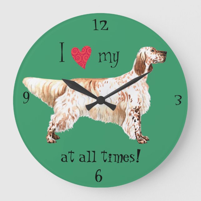 I Love my English Setter Large Clock (Front)