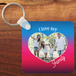 I Love my Family Heart Shape Colour Photo Key Ring