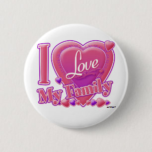 I Love My Family pink/purple - heart 6 Cm Round Badge