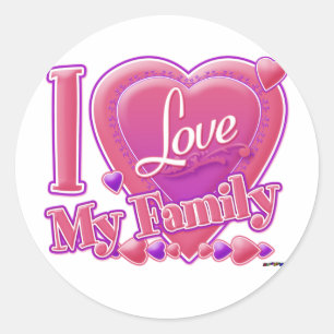 I Love My Family pink/purple - heart Classic Round Sticker
