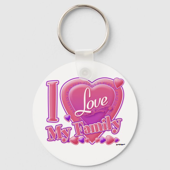 I Love My Family pink/purple - heart Key Ring (Front)
