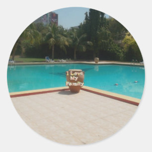 I Love My Family Poolside Art Classic Round Sticker