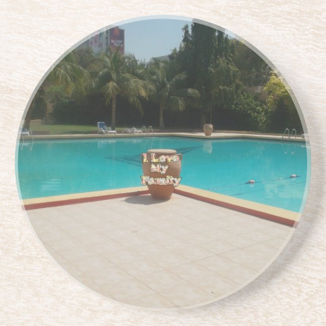I Love My Family Poolside Art Coaster (Front)