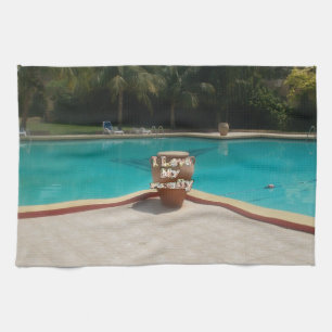 I Love My Family Poolside Art Tea Towel