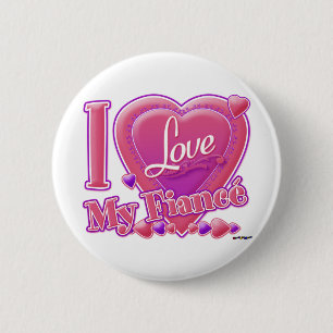 I Love My Fiancé pink/purple - heart 6 Cm Round Badge