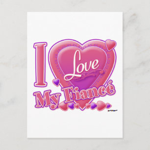 I Love My Fiancé pink/purple - heart Postcard