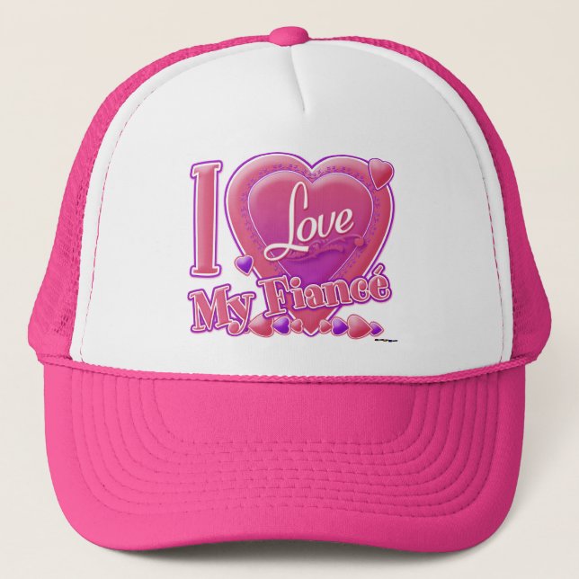 I Love My Fiancé pink/purple - heart Trucker Hat (Front)